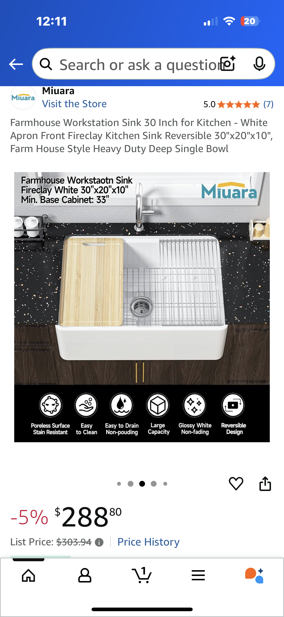 Farmhouse Workstation Sink 30 Inch for Kitchen - White Apron Front Fireclay Kitchen Sink Reversible 30"x20"x10", Farm House Style Heavy Duty Deep Single Bowl (R687)
