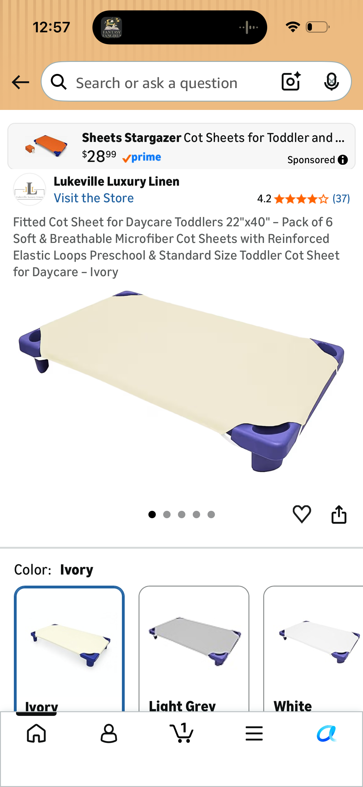 Fitted Cot Sheet for Daycare Toddlers 22"x40" – Pack of 6 Soft & Breathable Microfiber Cot Sheets with Reinforced Elastic Loops Preschool & Standard Size Toddler Cot Sheet for Daycare – Ivory