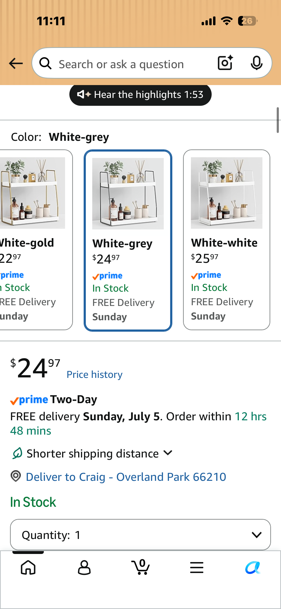 2 Tier Counter Organizer, White and Black Organizer for Countertop, Wood Shelf Tray for Vanity Makeup Storage, Small Kitchen Sink Top Organizers, Coffee Bar Station