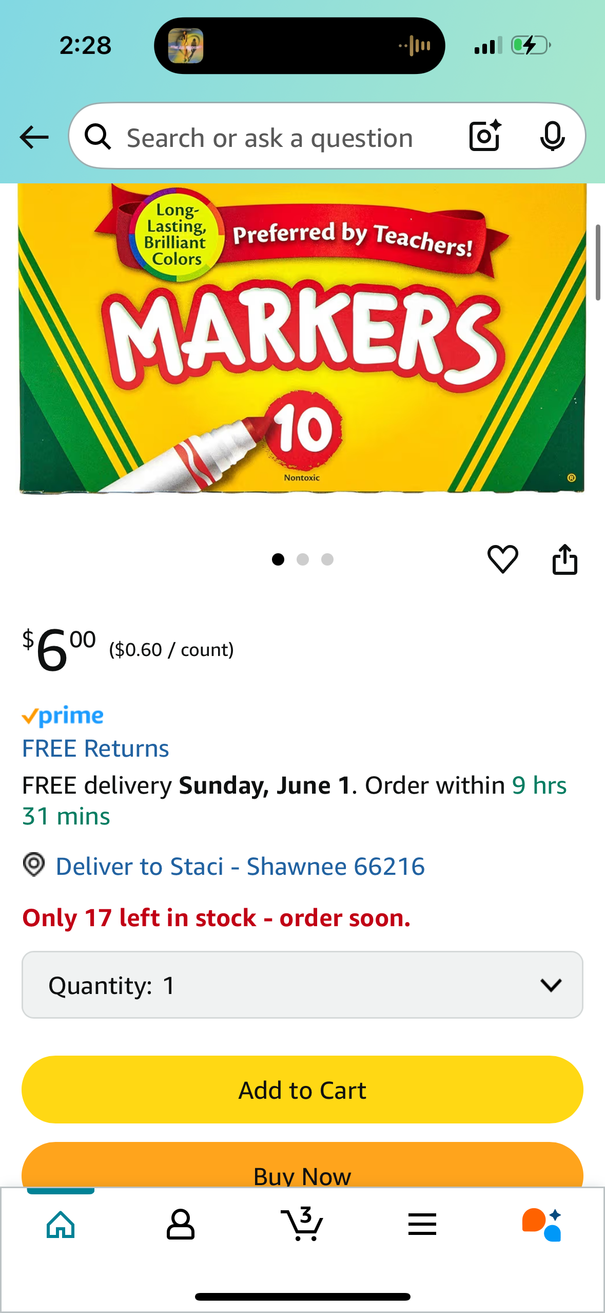 Crayola 587722 Non-Washable Markers, Broad Point, Classic Colors, 10/Set