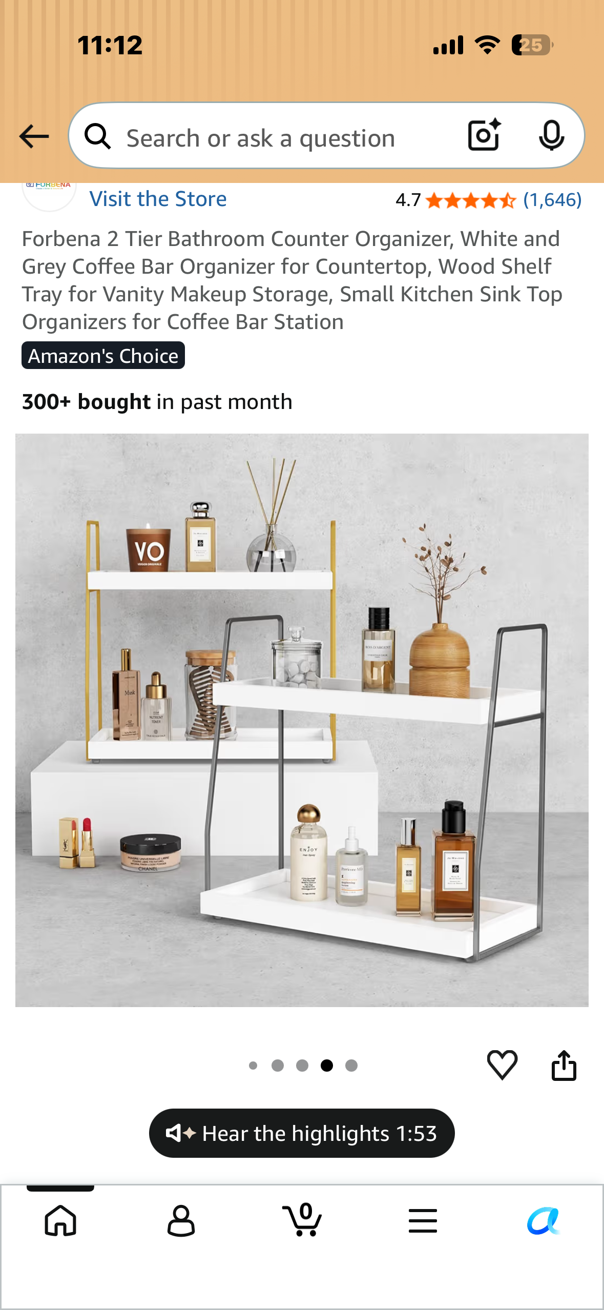 2 Tier Counter Organizer, White and Black Organizer for Countertop, Wood Shelf Tray for Vanity Makeup Storage, Small Kitchen Sink Top Organizers, Coffee Bar Station