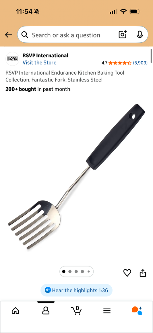 RSVP International Endurance Kitchen Baking Tool Collection, Fantastic Fork, Stainless Steel
