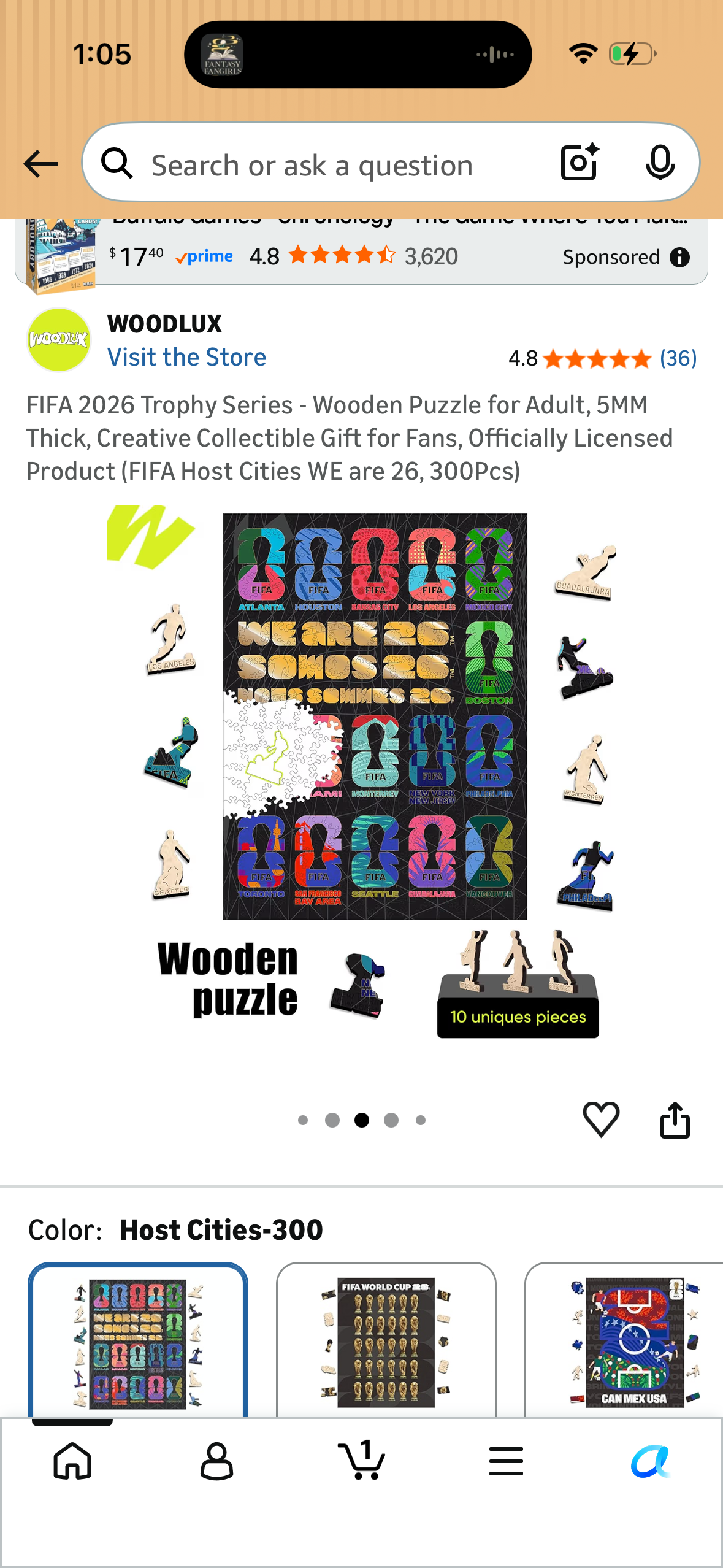 FIFA 2026 Trophy Series - Wooden Puzzle for Adult, 5MM Thick, Creative Collectible Gift for Fans, Officially Licensed Product (FIFA Host Cities WE are 26, 300Pcs)