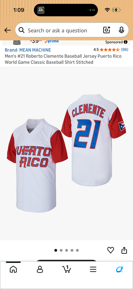 Men's #21 Roberto Clemente Baseball Jersey Puerto Rico World Game Classic Baseball Shirt Stitched (Size Large)