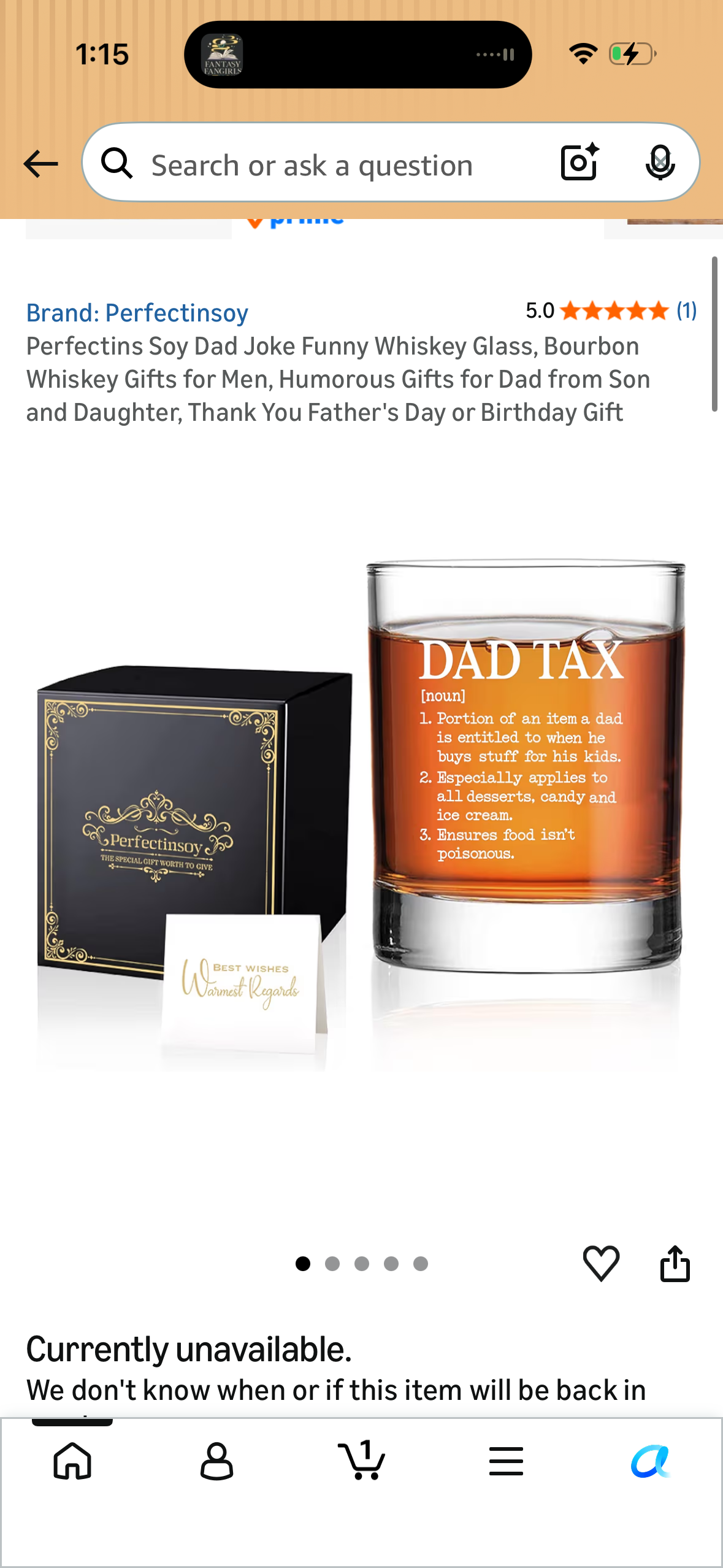 Perfectins Soy Dad Joke Funny Whiskey Glass, Bourbon Whiskey Gifts for Men, Humorous Gifts for Dad from Son and Daughter, Thank You Father's Day or Birthday Gift
