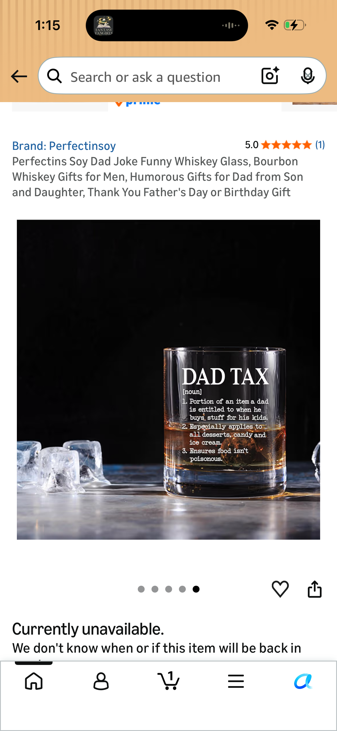 Perfectins Soy Dad Joke Funny Whiskey Glass, Bourbon Whiskey Gifts for Men, Humorous Gifts for Dad from Son and Daughter, Thank You Father's Day or Birthday Gift