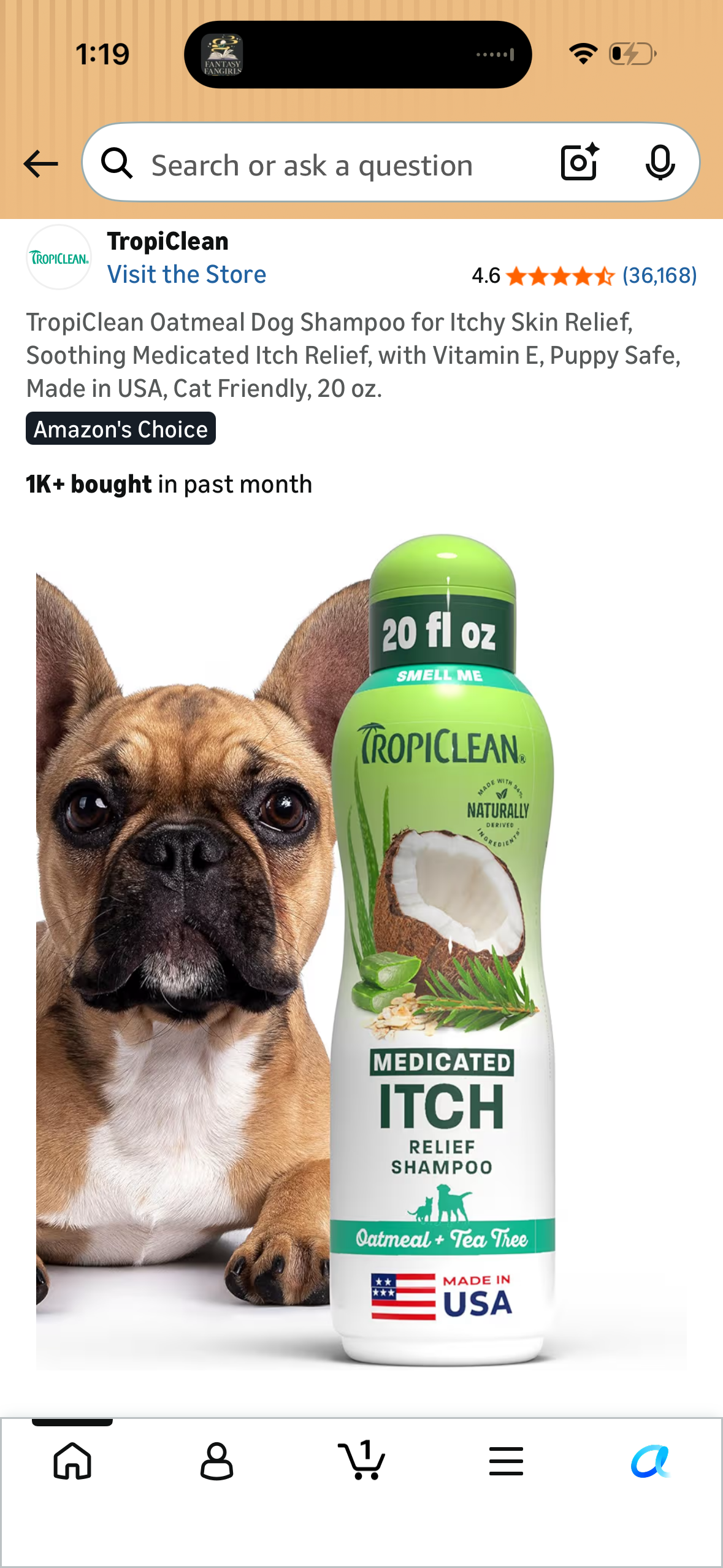 TropiClean Oatmeal Dog Shampoo for Itchy Skin Relief, Soothing Medicated Itch Relief, with Vitamin E, Puppy Safe, Made in USA, Cat Friendly, 20 oz.