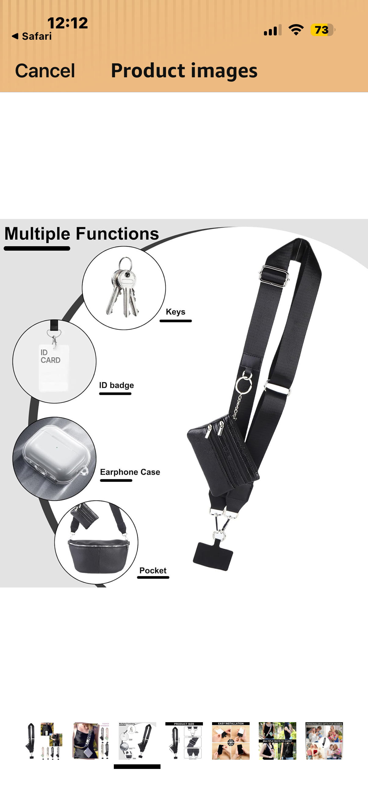 Rtickuio Phone Strap with Zippered Pouch, Waterproof Nylon CutePhone Lanyard Crossbody Wrist Strap, Suitable for Mobile Phone Wallet(Black