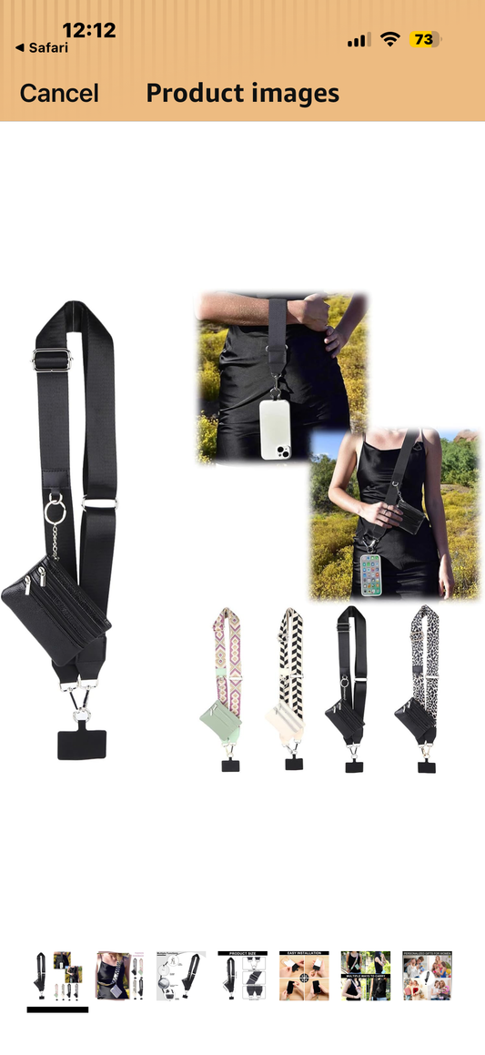 Rtickuio Phone Strap with Zippered Pouch, Waterproof Nylon CutePhone Lanyard Crossbody Wrist Strap, Suitable for Mobile Phone Wallet(Black