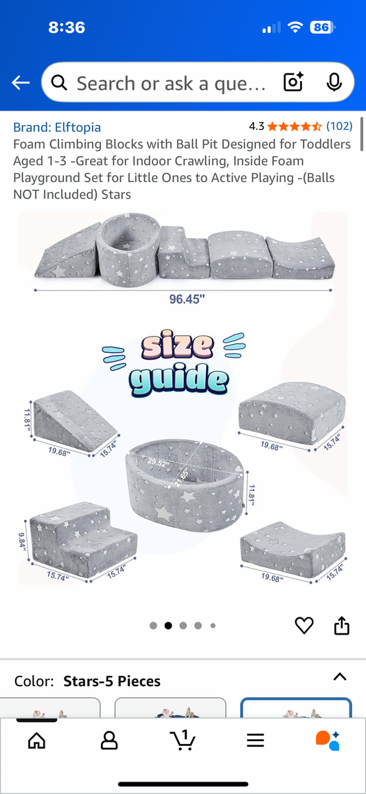 Foam Climbing Blocks with Ball Pit Designed for Toddlers Aged 1-3 -Great for Indoor Crawling, Inside Foam Playground Set for Little Ones to Active Playing -(Balls NOT Included) Stars (L1023)