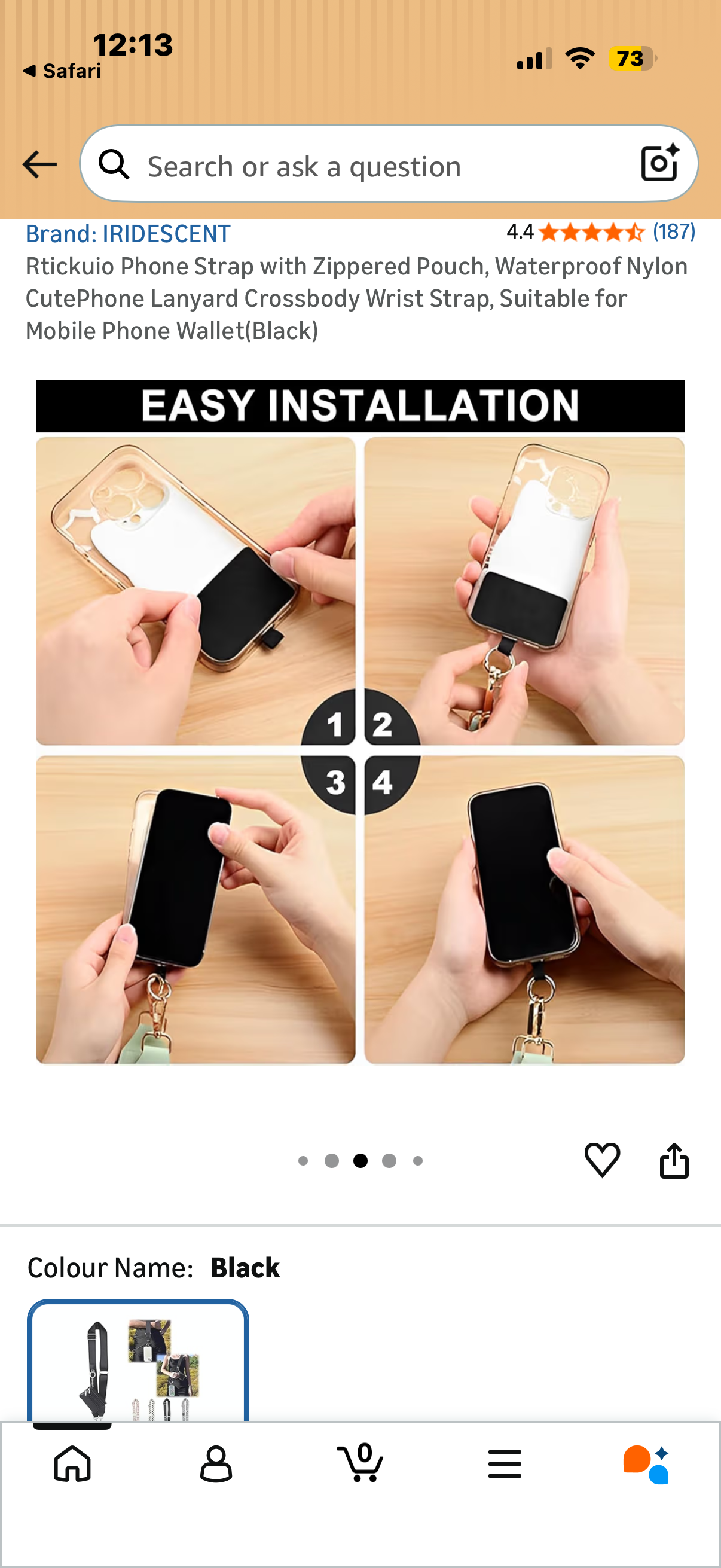 Rtickuio Phone Strap with Zippered Pouch, Waterproof Nylon CutePhone Lanyard Crossbody Wrist Strap, Suitable for Mobile Phone Wallet(Black