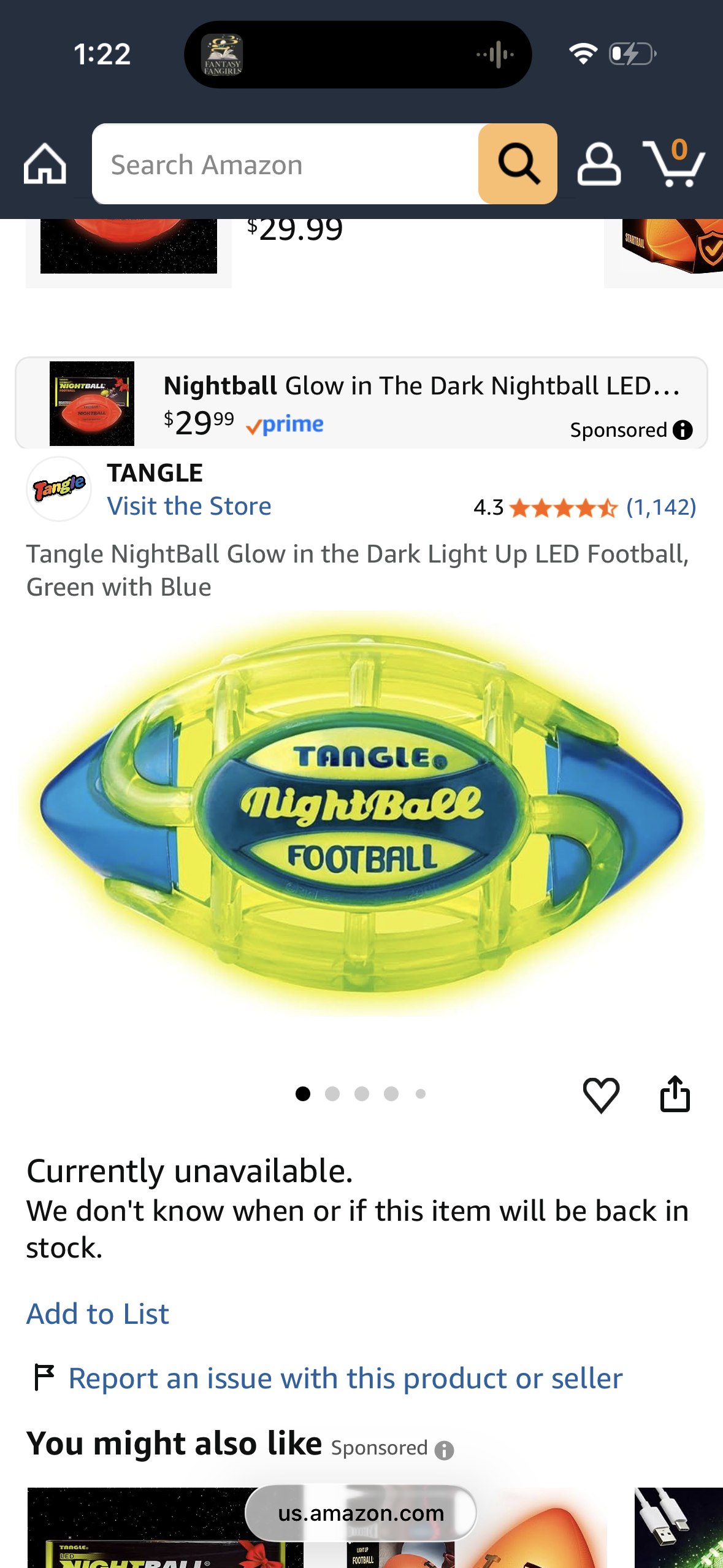 Tangle NightBall Glow in the Dark Light Up LED Football, Green with Blue