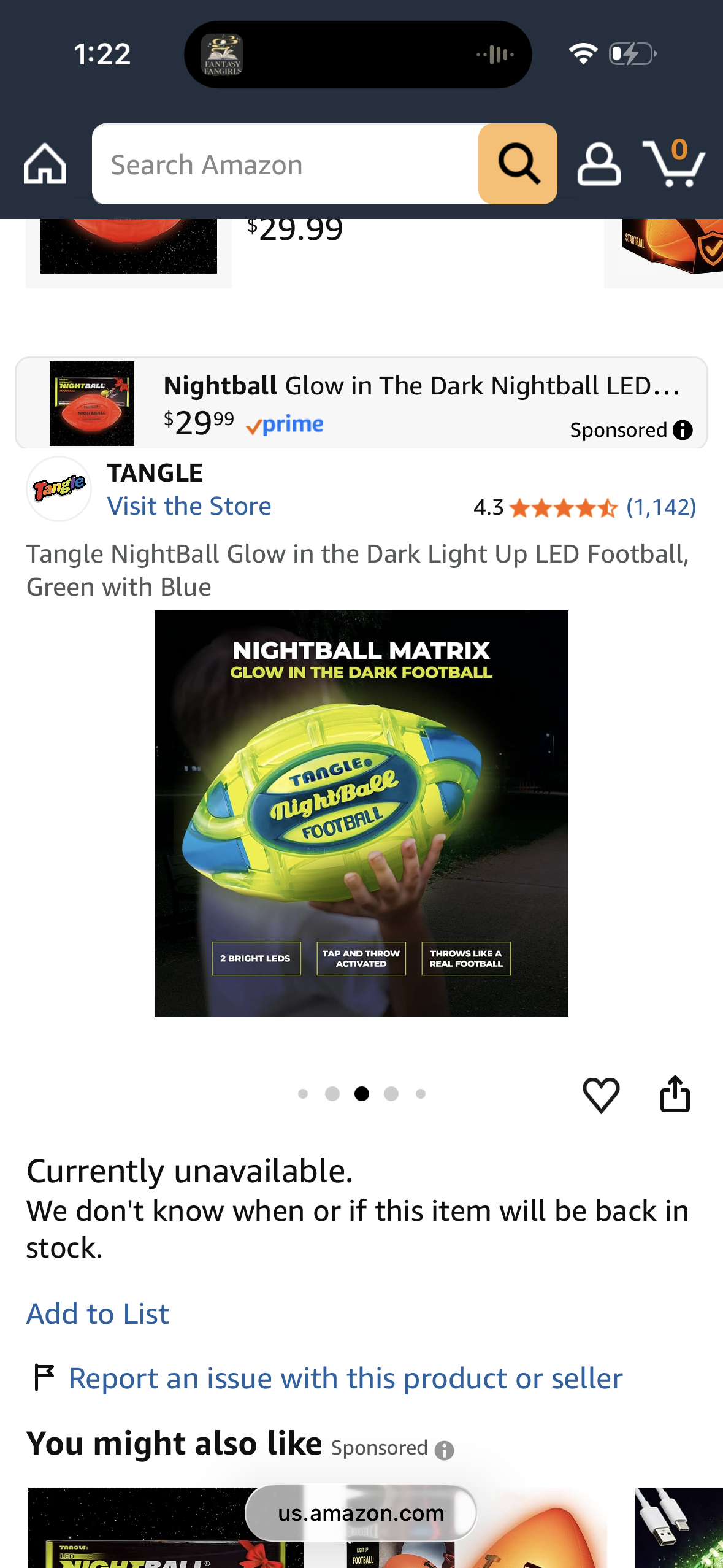 Tangle NightBall Glow in the Dark Light Up LED Football, Green with Blue