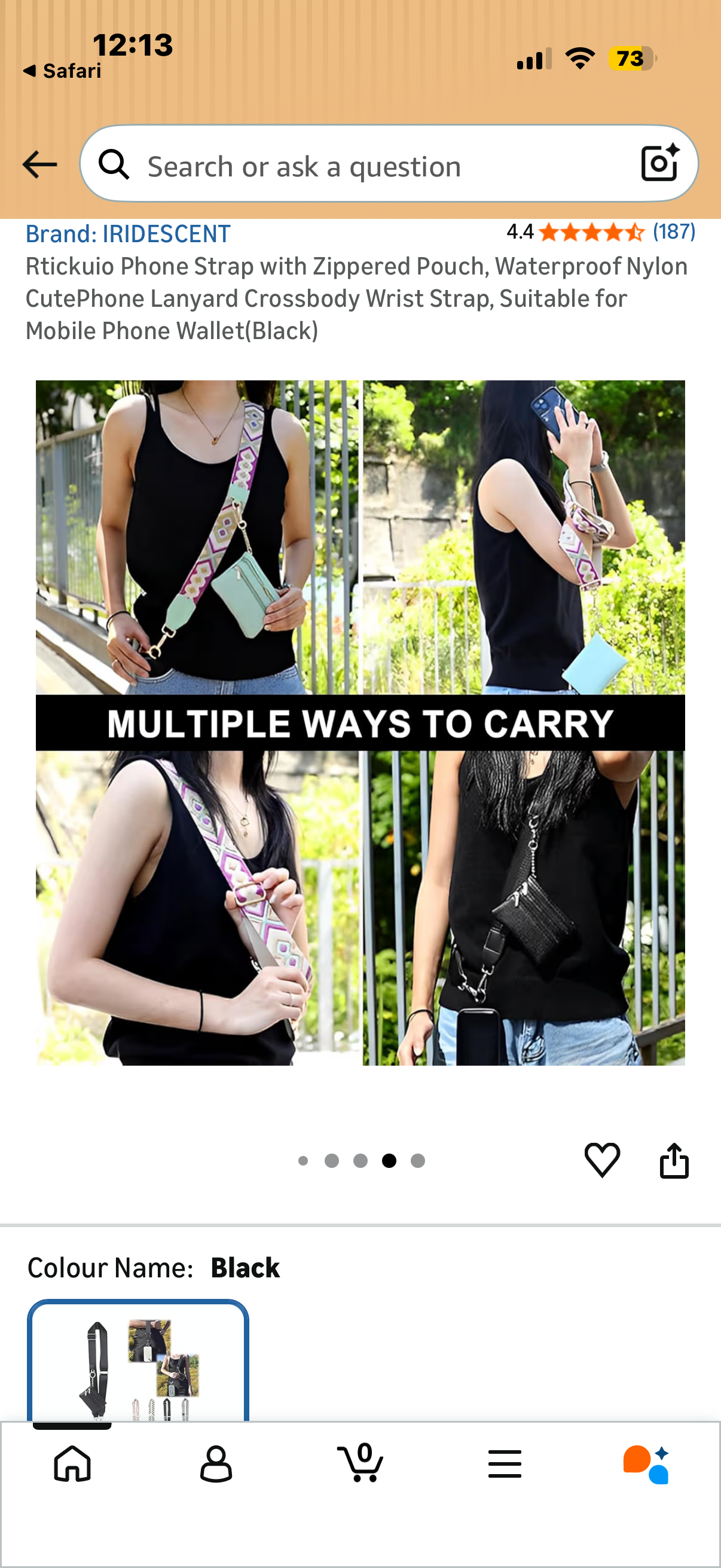 Rtickuio Phone Strap with Zippered Pouch, Waterproof Nylon CutePhone Lanyard Crossbody Wrist Strap, Suitable for Mobile Phone Wallet(Black