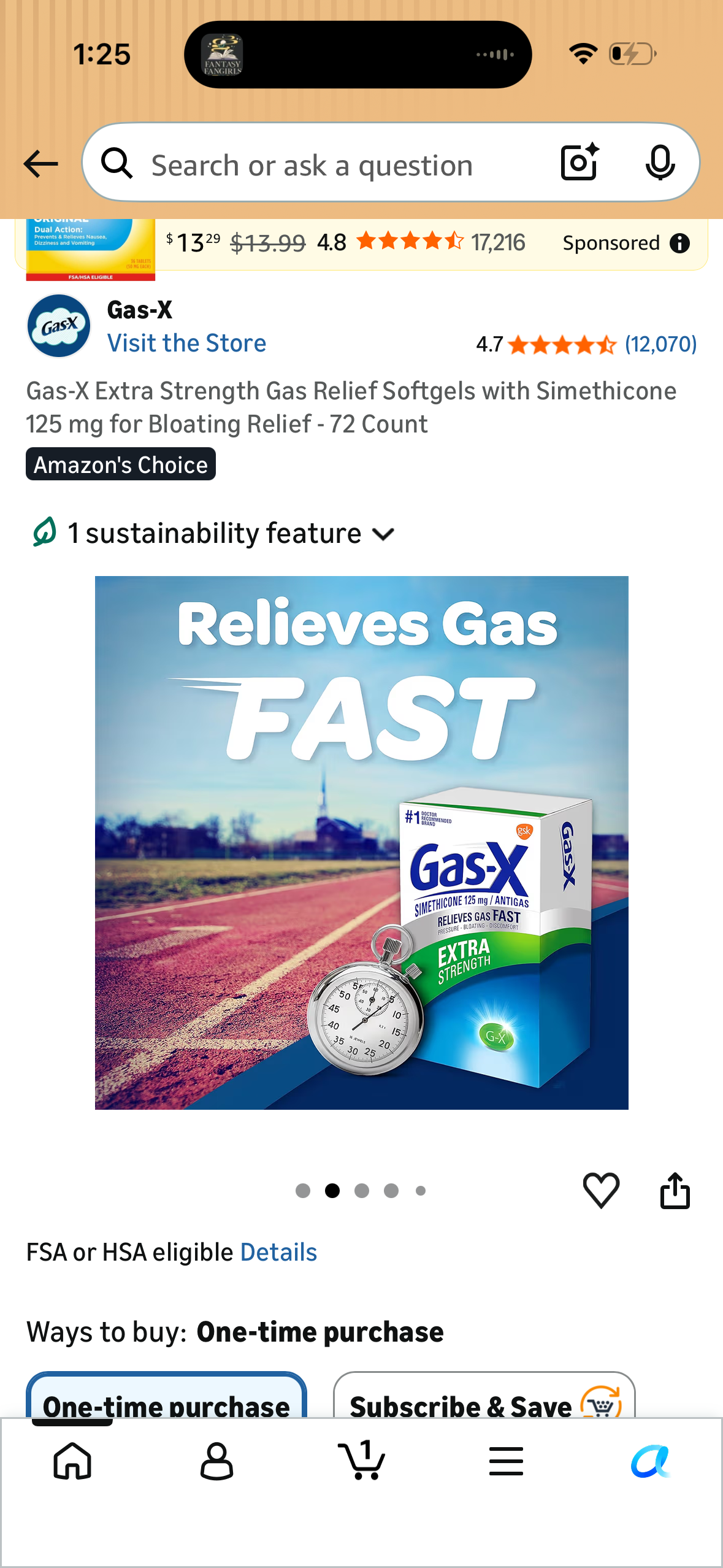 Gas-X Extra Strength Gas Relief Softgels with Simethicone 125 mg for Bloating Relief - 72 Count (Exp 10/28)