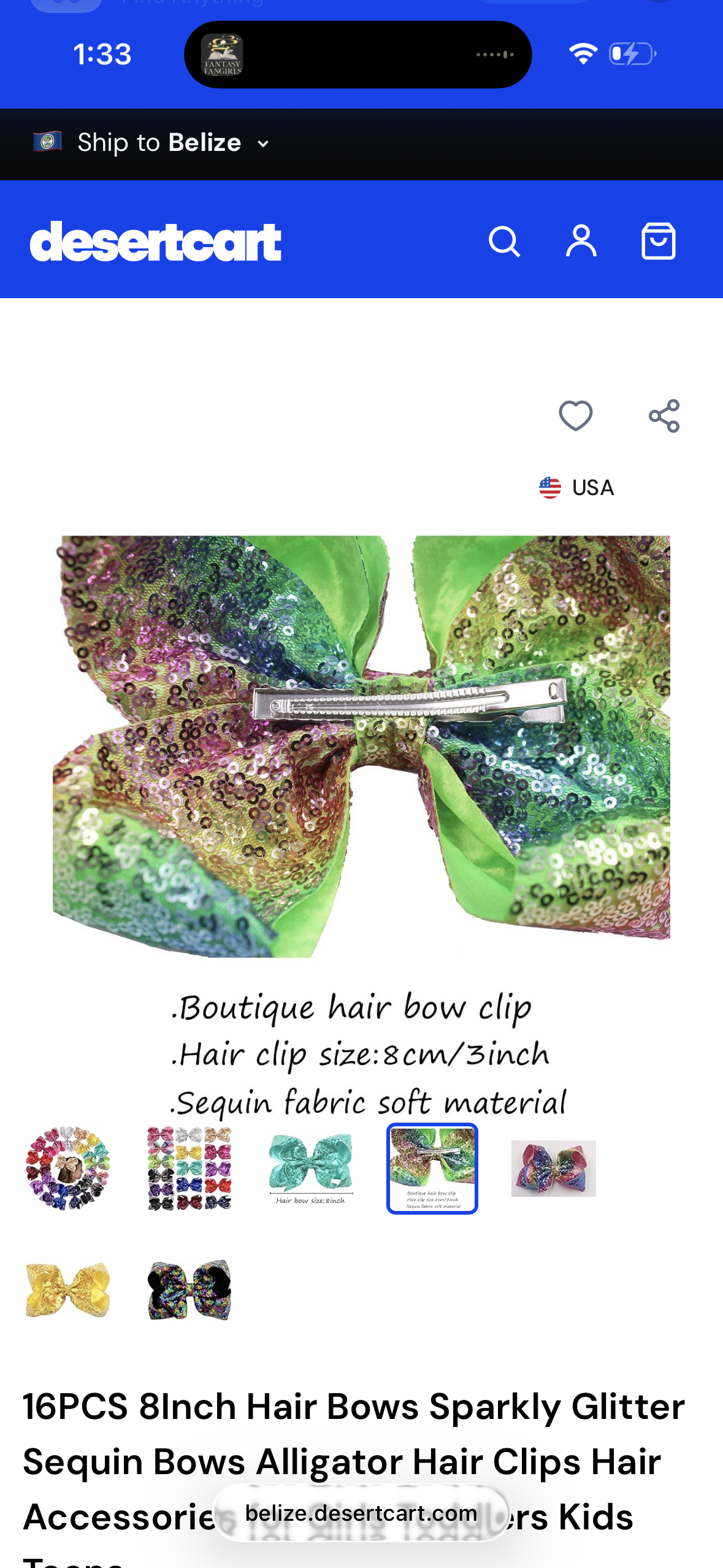 16PCS 8Inch Hair Bows Sparkly Glitter Sequin Bows Alligator Hair Clips Hair Accessories for Girls Toddlers Kids Teens