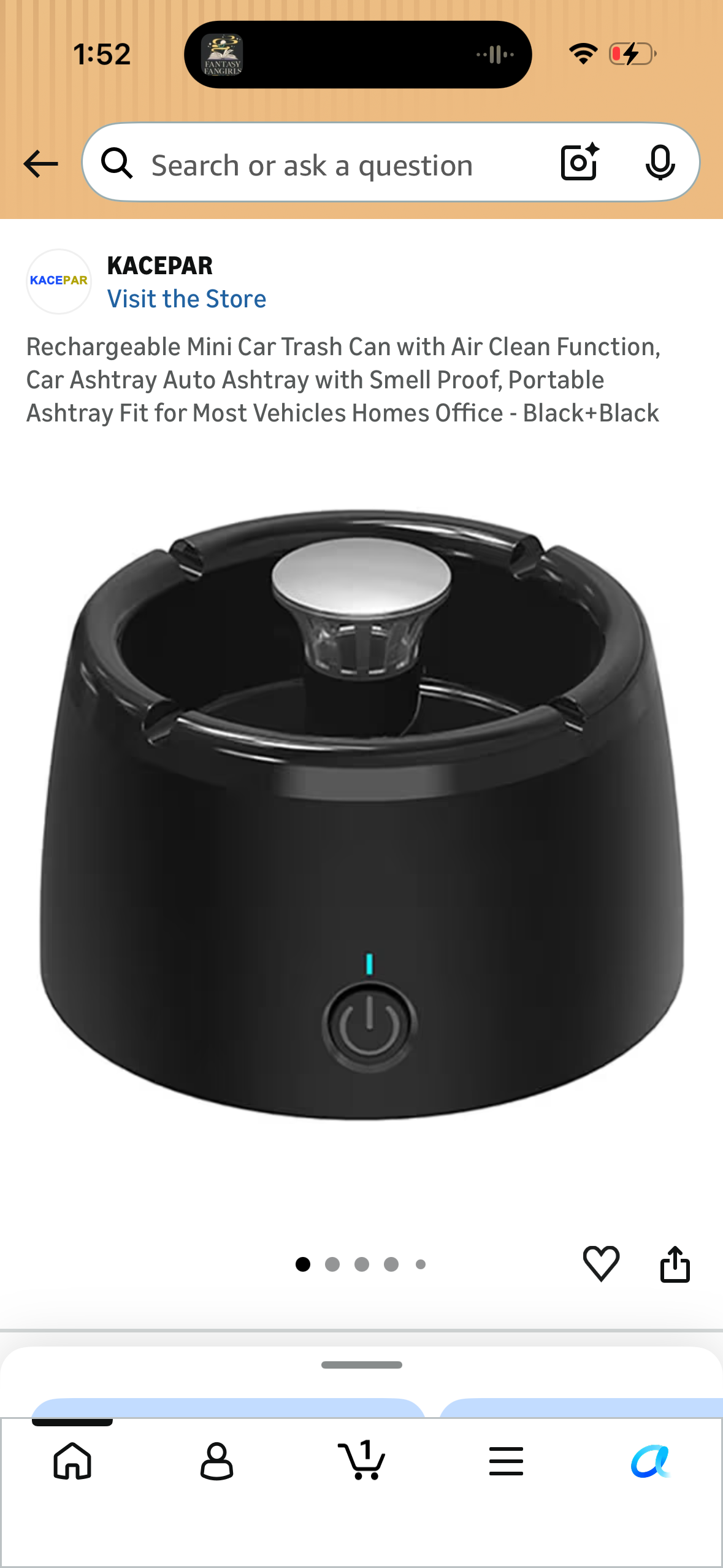 Rechargeable Mini Car Trash Can with Air Clean Function, Car Ashtray Auto Ashtray with Smell Proof, Portable Ashtray Fit for Most Vehicles Homes Office - Black+Black