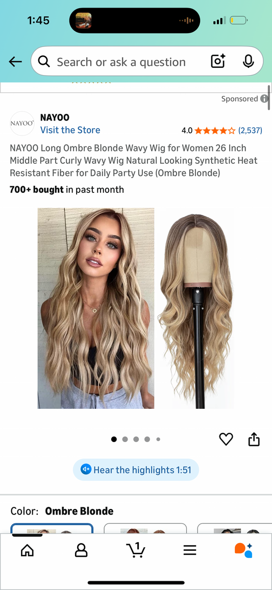 NAYOO Long Ombre Blonde Wavy Wig for Women 26 Inch Middle Part Curly Wavy Wig Natural Looking Synthetic Heat Resistant Fiber for Daily Party Use (Ombre Blonde)
