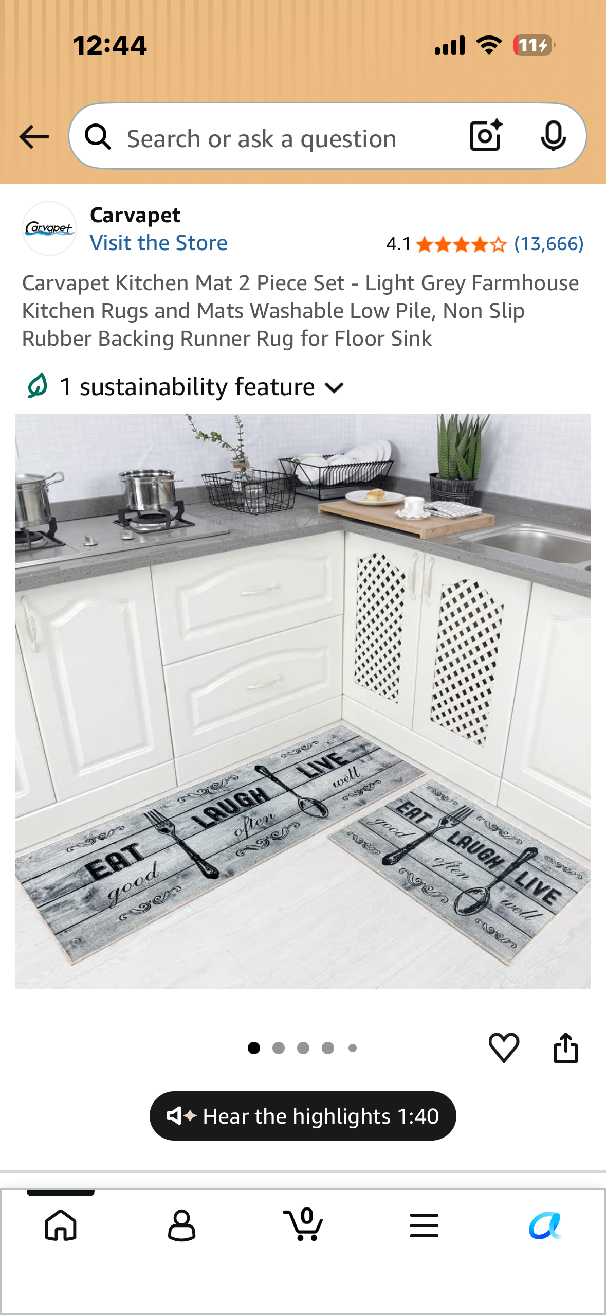 Carvapet Kitchen Mat 2 Piece Set - Light Grey Farmhouse Kitchen Rugs and Mats Washable Low Pile, Non Slip Rubber Backing Runner Rug for Floor Sink
