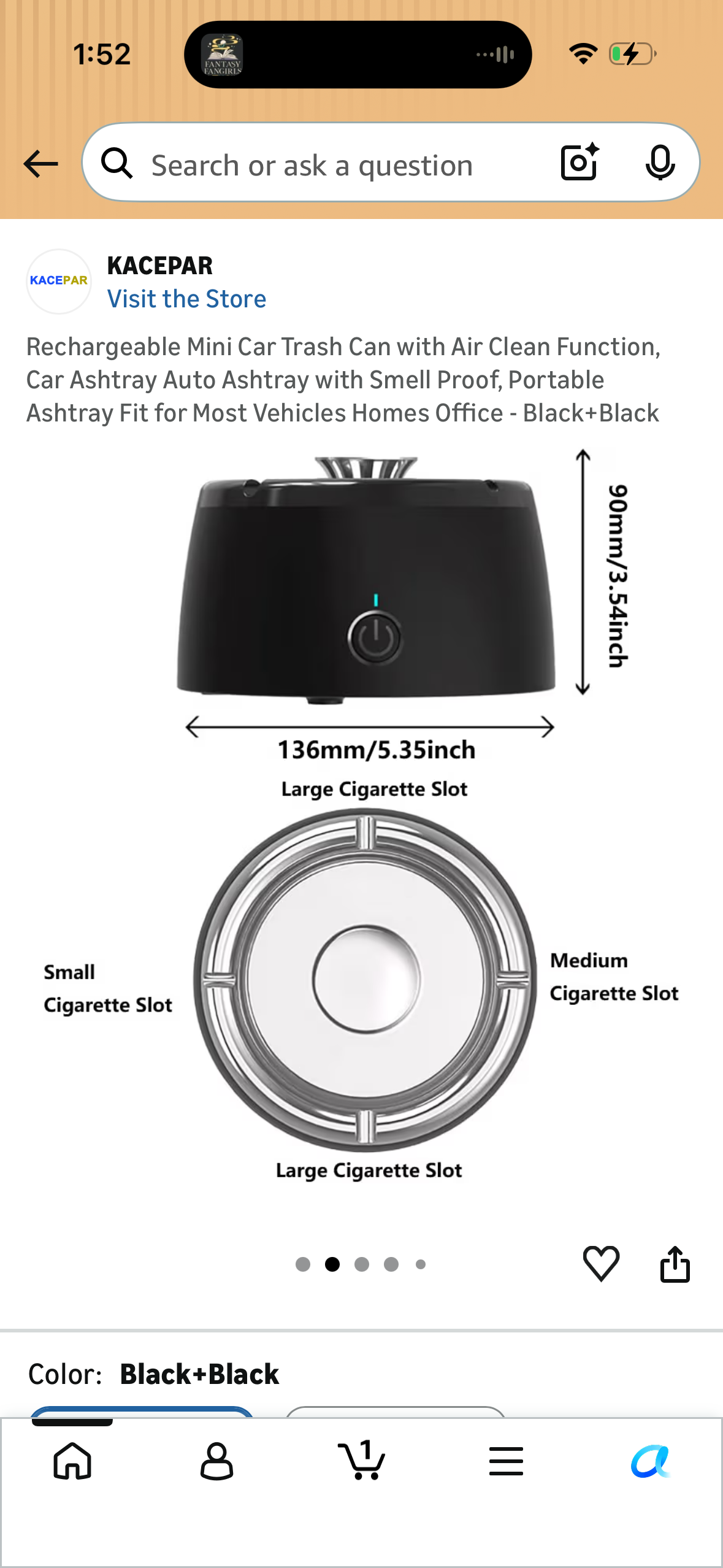 Rechargeable Mini Car Trash Can with Air Clean Function, Car Ashtray Auto Ashtray with Smell Proof, Portable Ashtray Fit for Most Vehicles Homes Office - Black+Black