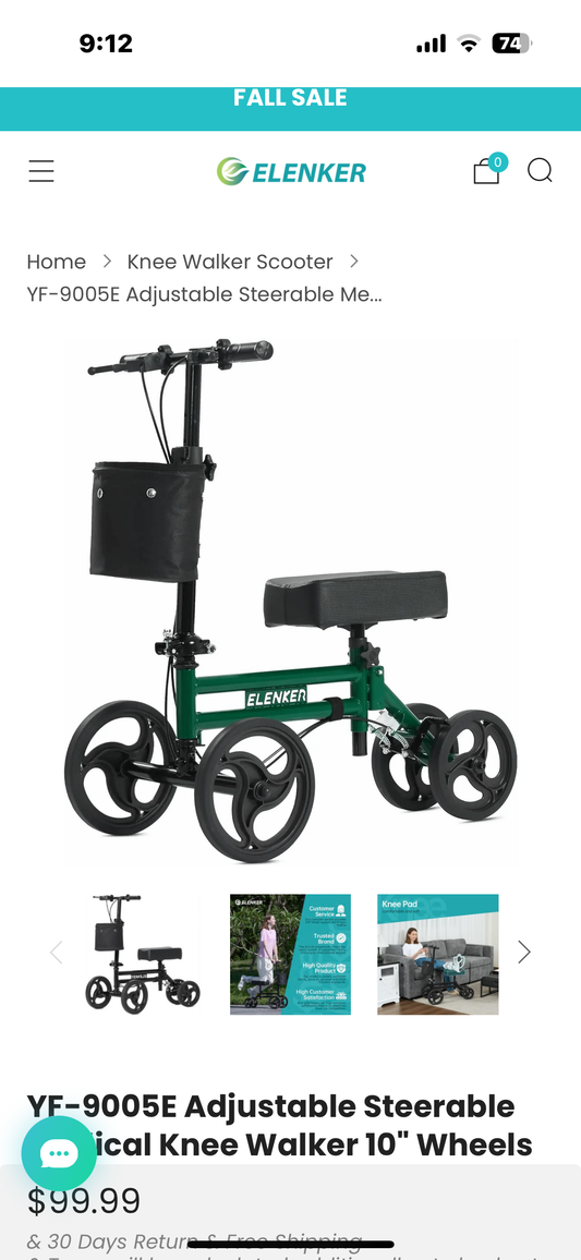 ELENKER Steerable Knee Walker Deluxe Scooter for Foot Injuries, Compact, Crutches Alternative (R688)