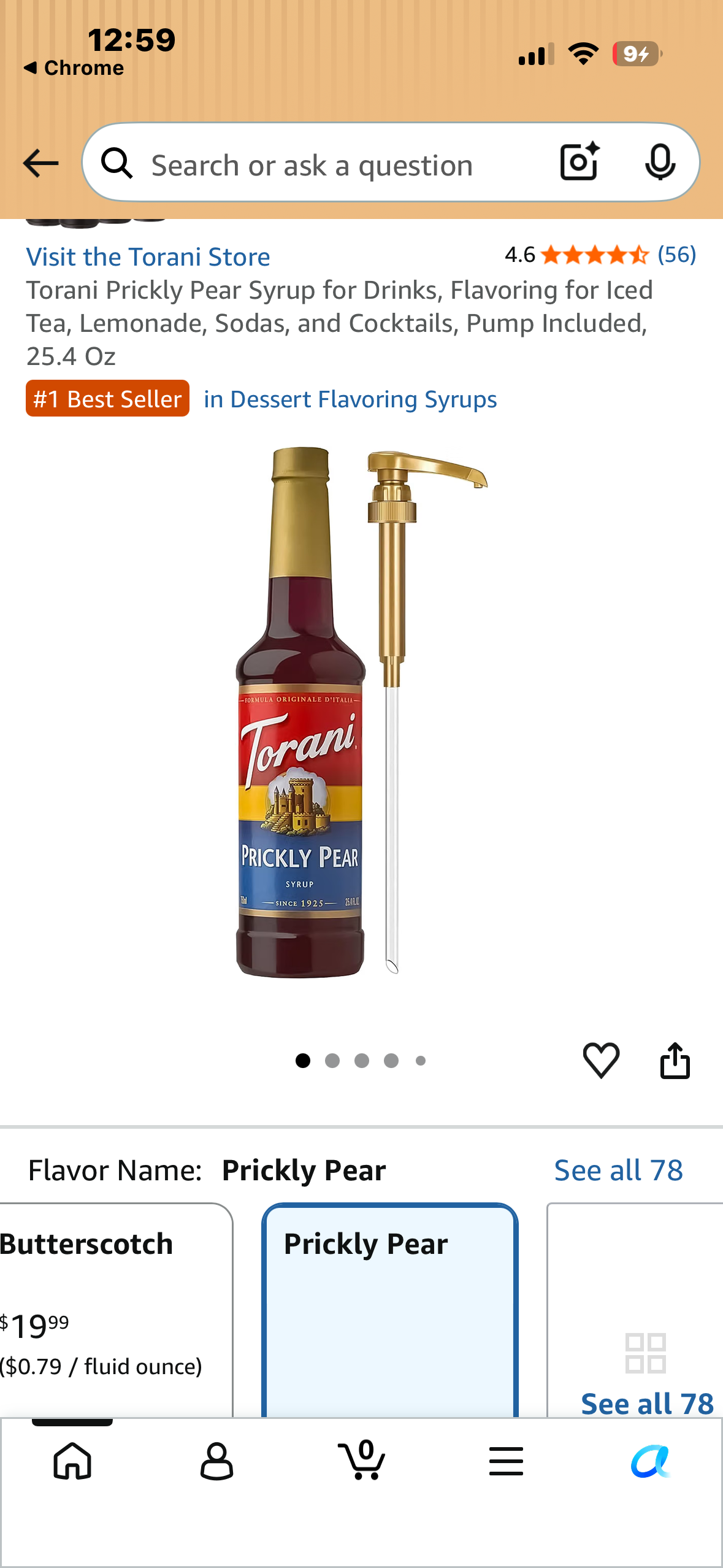 Torani Prickly Pear Syrup for Drinks, Flavoring for Iced Tea, Lemonade, Sodas, and Cocktails, Pump Included, 25.4 Oz