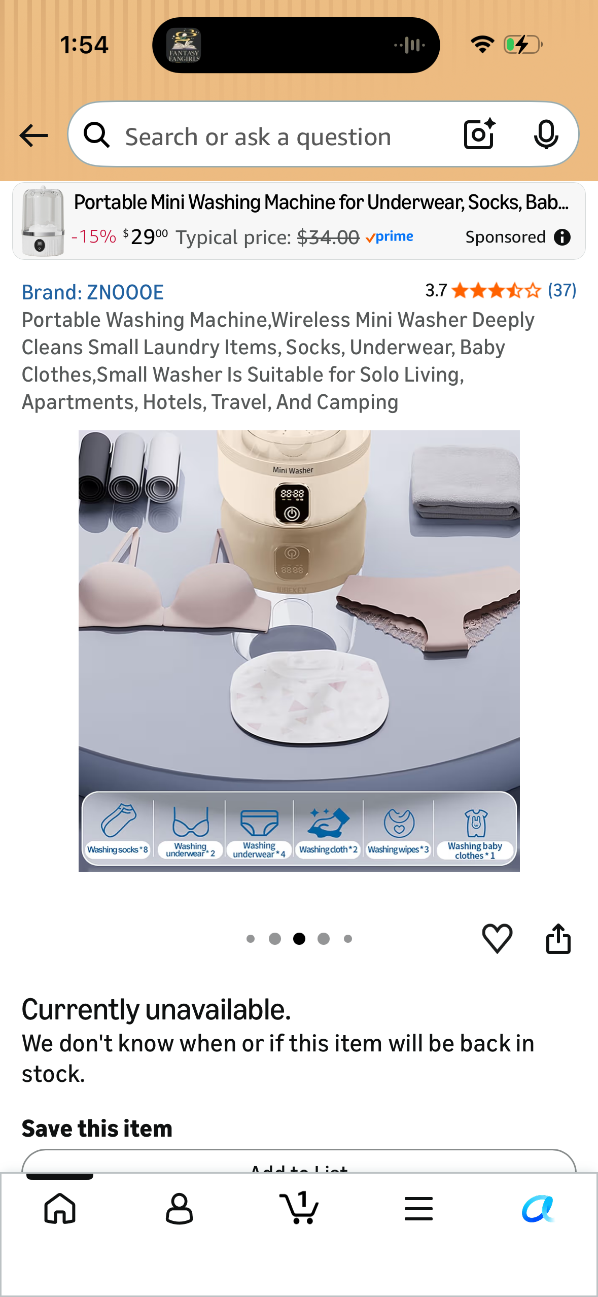 Portable Washing Machine,Wireless Mini Washer Deeply Cleans Small Laundry Items, Socks, Underwear, Baby Clothes,Small Washer Is Suitable for Solo Living, Apartments, Hotels, Travel, And Camping