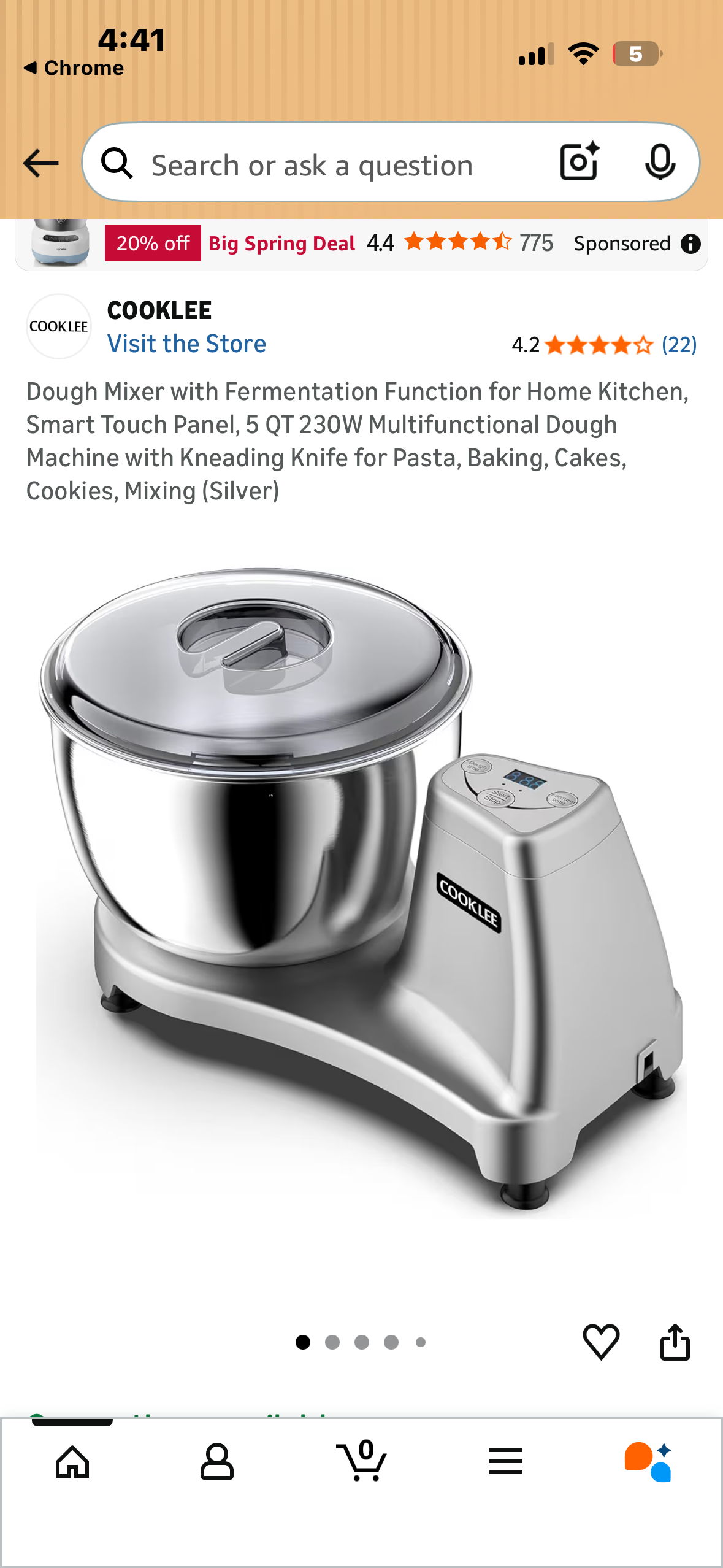 Dough Mixer with Fermentation Function for Home Kitchen, Smart Touch Panel, 5 QT 230W Multifunctional Dough Machine with Kneading Knife for Pasta, Baking, Cakes, Cookies, Mixing (Purple) (R851)