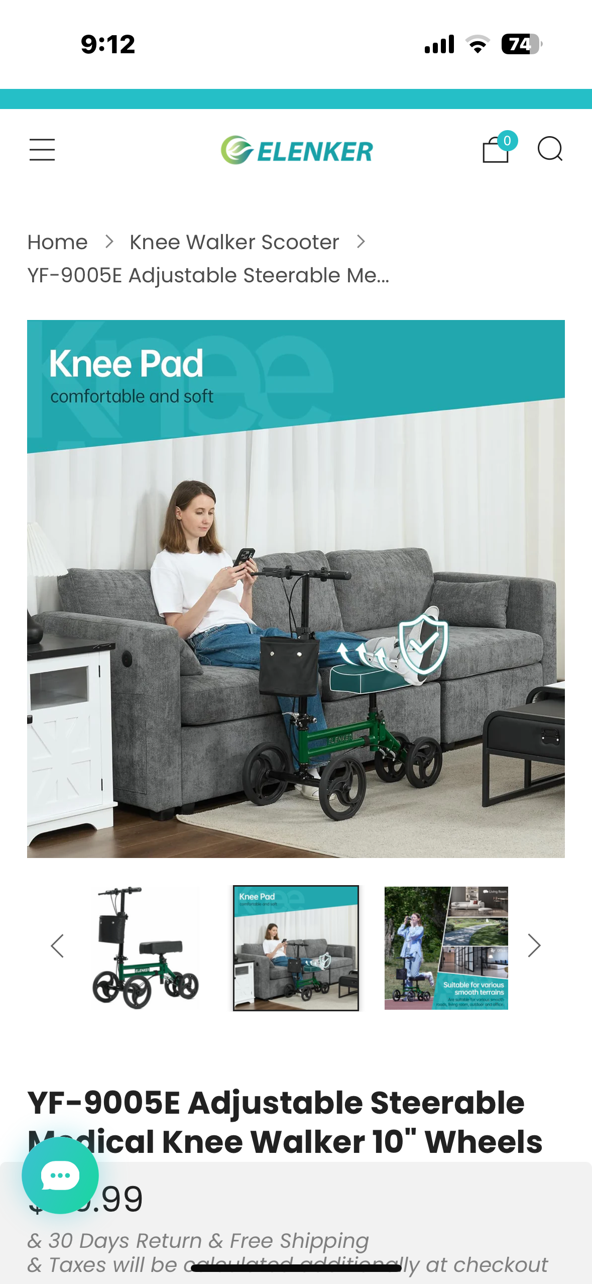 ELENKER Steerable Knee Walker Deluxe Scooter for Foot Injuries, Compact, Crutches Alternative (R688)