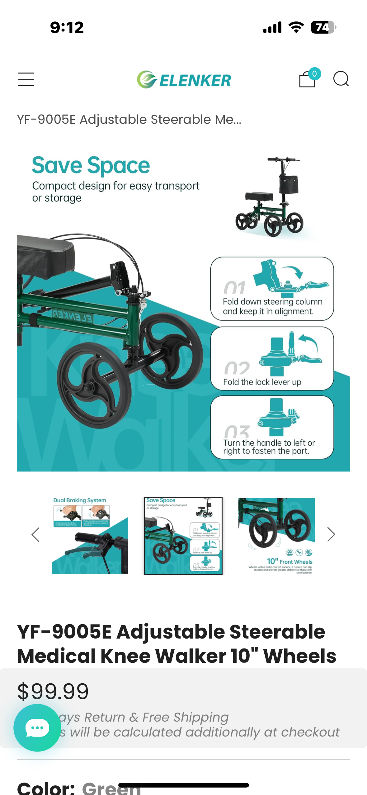 ELENKER Steerable Knee Walker Deluxe Scooter for Foot Injuries, Compact, Crutches Alternative (R688)