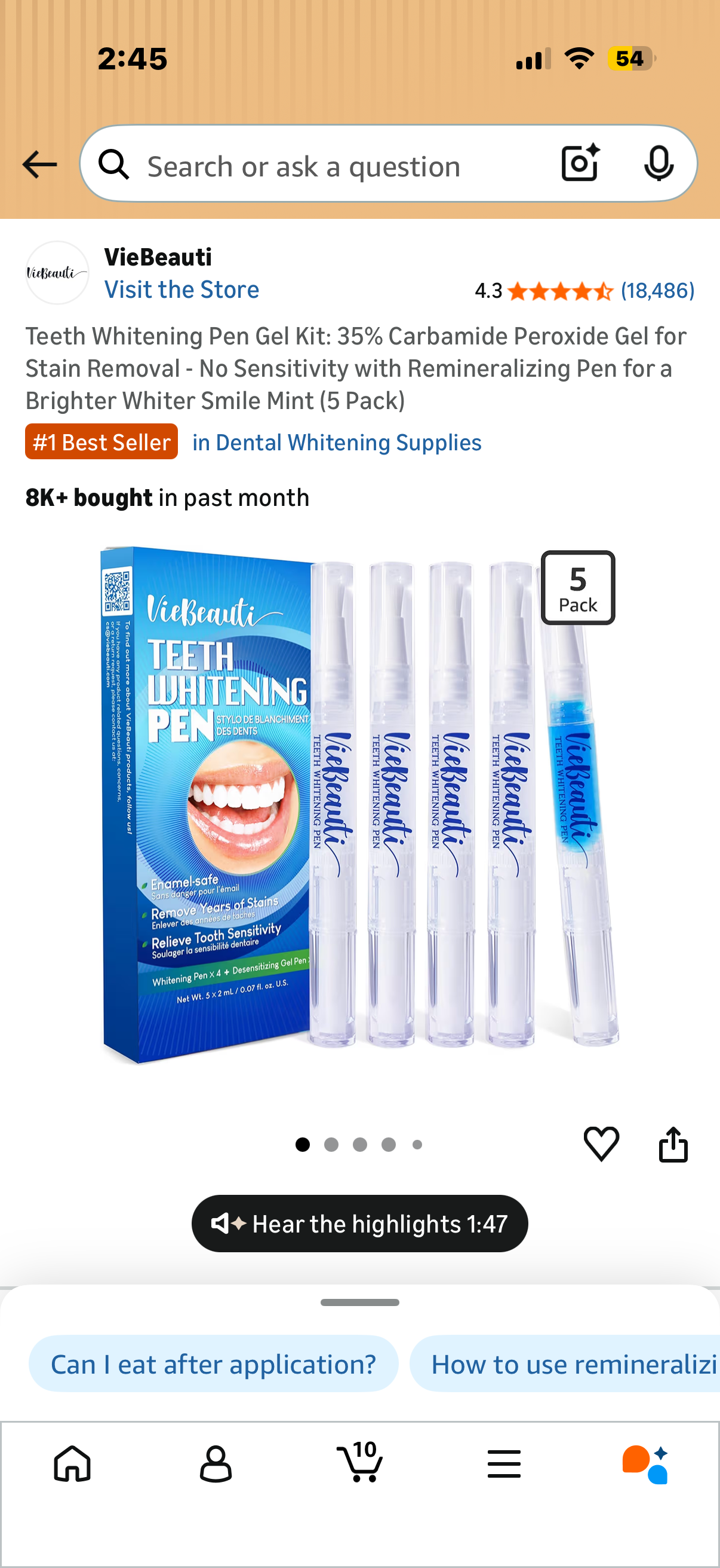 Teeth Whitening Pen Gel Kit: 35% Carbamide Peroxide Gel for Stain Removal - No Sensitivity with Remineralizing Pen for a Brighter Whiter Smile Mint (5 Pack