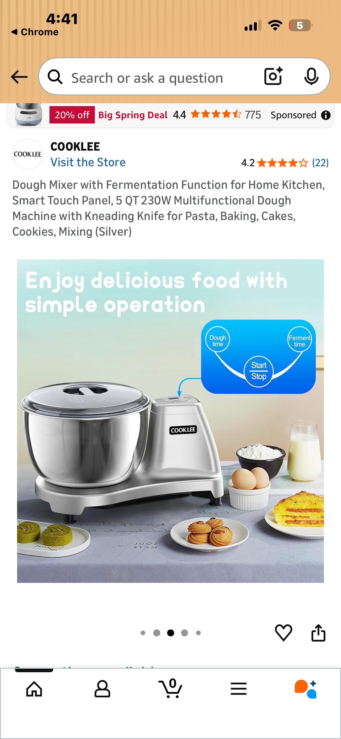 Dough Mixer with Fermentation Function for Home Kitchen, Smart Touch Panel, 5 QT 230W Multifunctional Dough Machine with Kneading Knife for Pasta, Baking, Cakes, Cookies, Mixing (Purple) (R851)