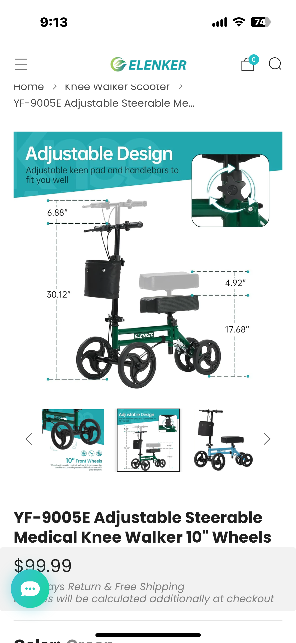ELENKER Steerable Knee Walker Deluxe Scooter for Foot Injuries, Compact, Crutches Alternative (R688)