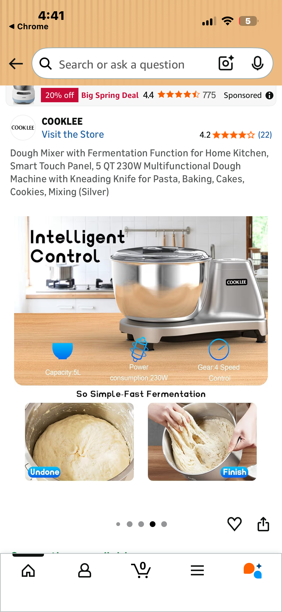 Dough Mixer with Fermentation Function for Home Kitchen, Smart Touch Panel, 5 QT 230W Multifunctional Dough Machine with Kneading Knife for Pasta, Baking, Cakes, Cookies, Mixing (Purple) (R851)