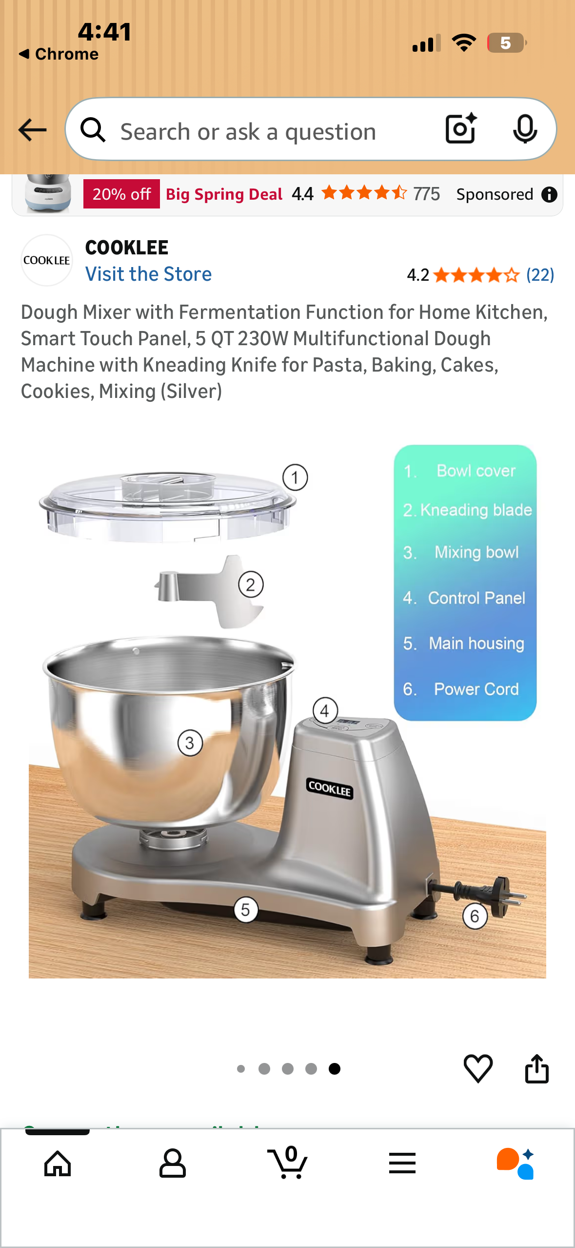 Dough Mixer with Fermentation Function for Home Kitchen, Smart Touch Panel, 5 QT 230W Multifunctional Dough Machine with Kneading Knife for Pasta, Baking, Cakes, Cookies, Mixing (Purple) (R851)