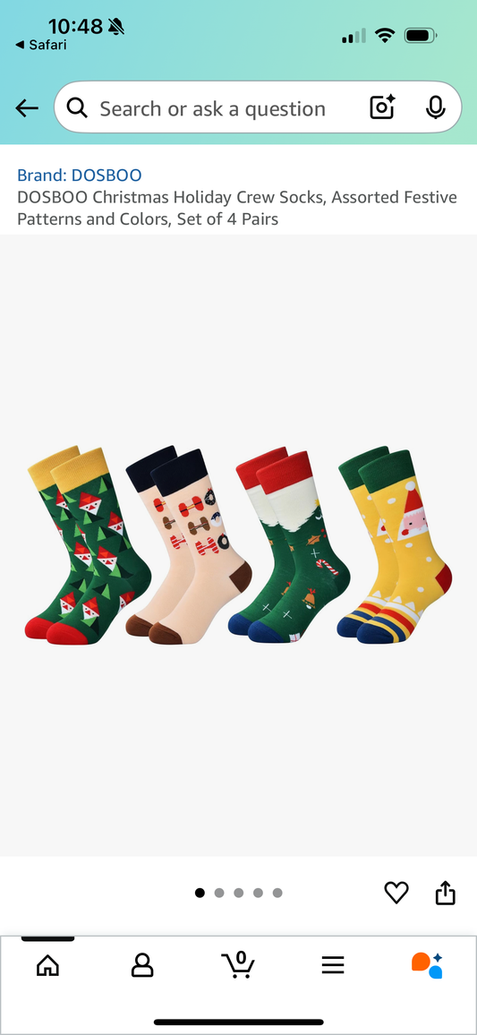Christmas Holiday Adult Crew Socks, Assorted Set of 4 Pairs (Size M/L)