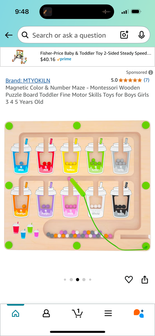 Magnetic Color and Number Maze, Montessori Wooden Magnet Puzzle Game Board for Toddlers, Learning & Education Toys for Preschoolers, Fine Motor Skills Toys for Boys Girls 3-5 Years Old