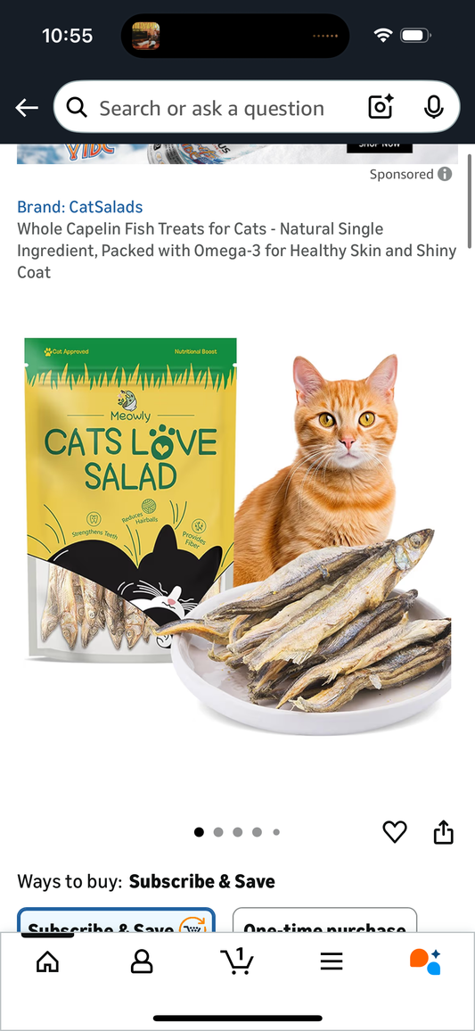 Whole Capelin Fish Treats for Cats - Natural Single Ingredient, Packed with Omega-3 for Healthy Skin and Shiny Coat