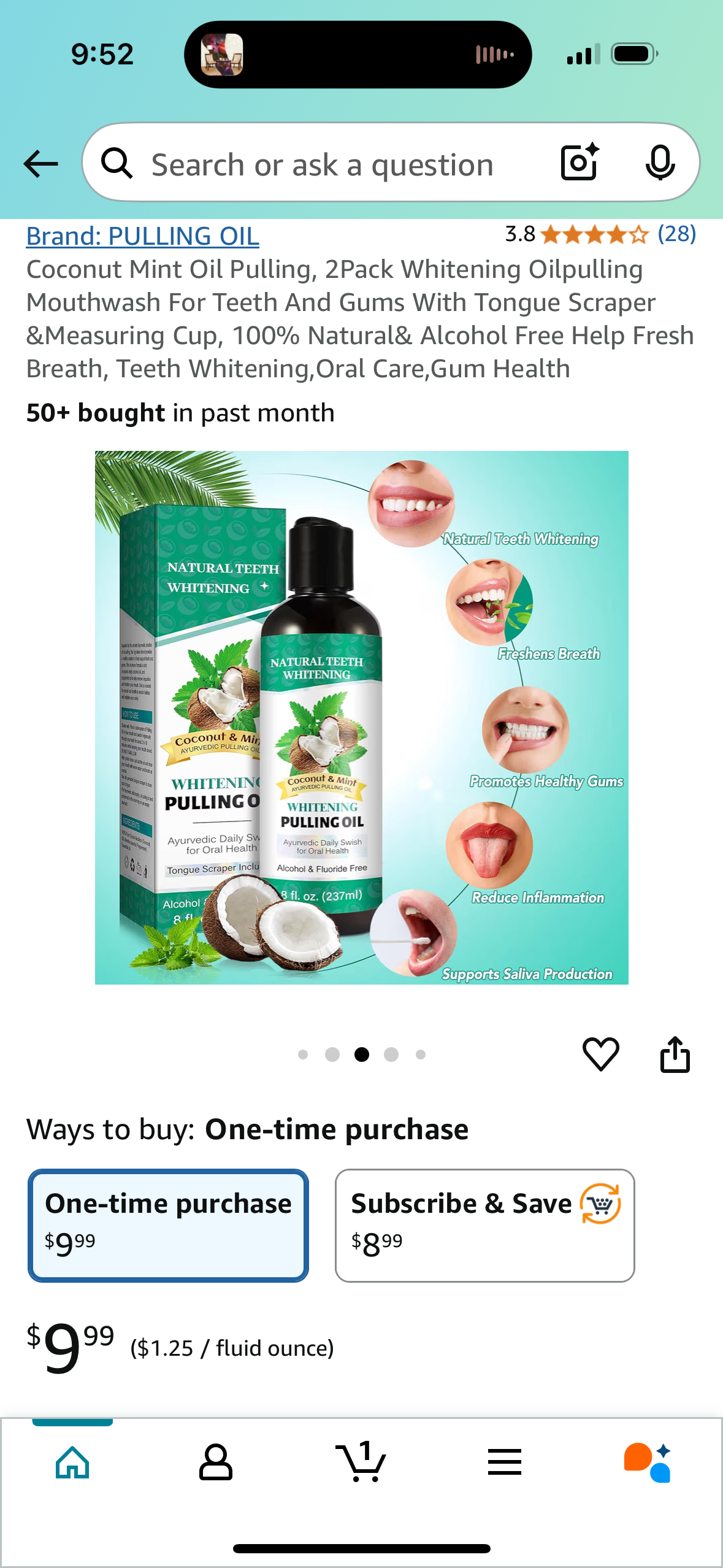 Coconut Mint Oil Pulling, 2Pack Whitening Oilpulling Mouthwash For Teeth And Gums With Tongue Scraper &Measuring Cup, 100% Natural& Alcohol Free Help Fresh Breath, Teeth Whitening,Oral Care,Gum Health