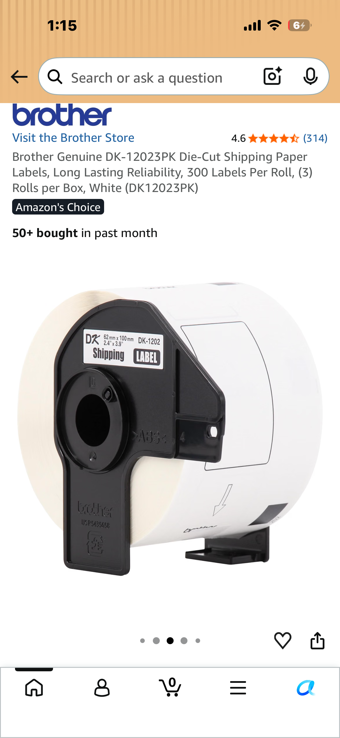 3-Pack, Brother Genuine DK-12023PK Die-Cut Shipping Paper Labels, Long Lasting Reliability, 300 Labels Per Roll, (3) Rolls per Box, White (DK12023PK)