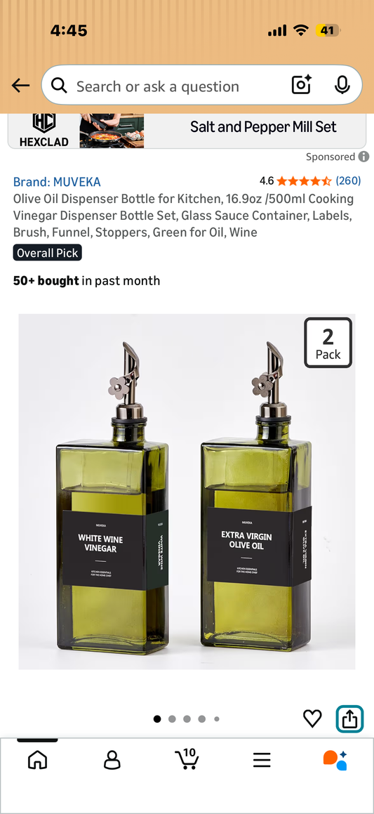 Olive Oil Dispenser Bottle for Kitchen, 16.9oz /500ml Cooking Vinegar Dispenser Bottle Set, Glass Sauce Container, Labels, Brush, Funnel, Stoppers, Green for Oil, Wine