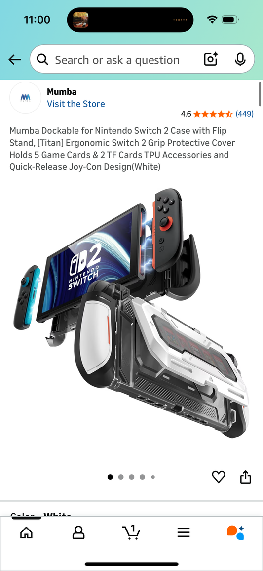 Mumba Dockable for Nintendo Switch 2 Case with Flip Stand, [Titan] Ergonomic Switch 2 Grip Protective Cover Holds 5 Game Cards & 2 TF Cards TPU Accessories and Quick-Release Joy-Con Design(White)