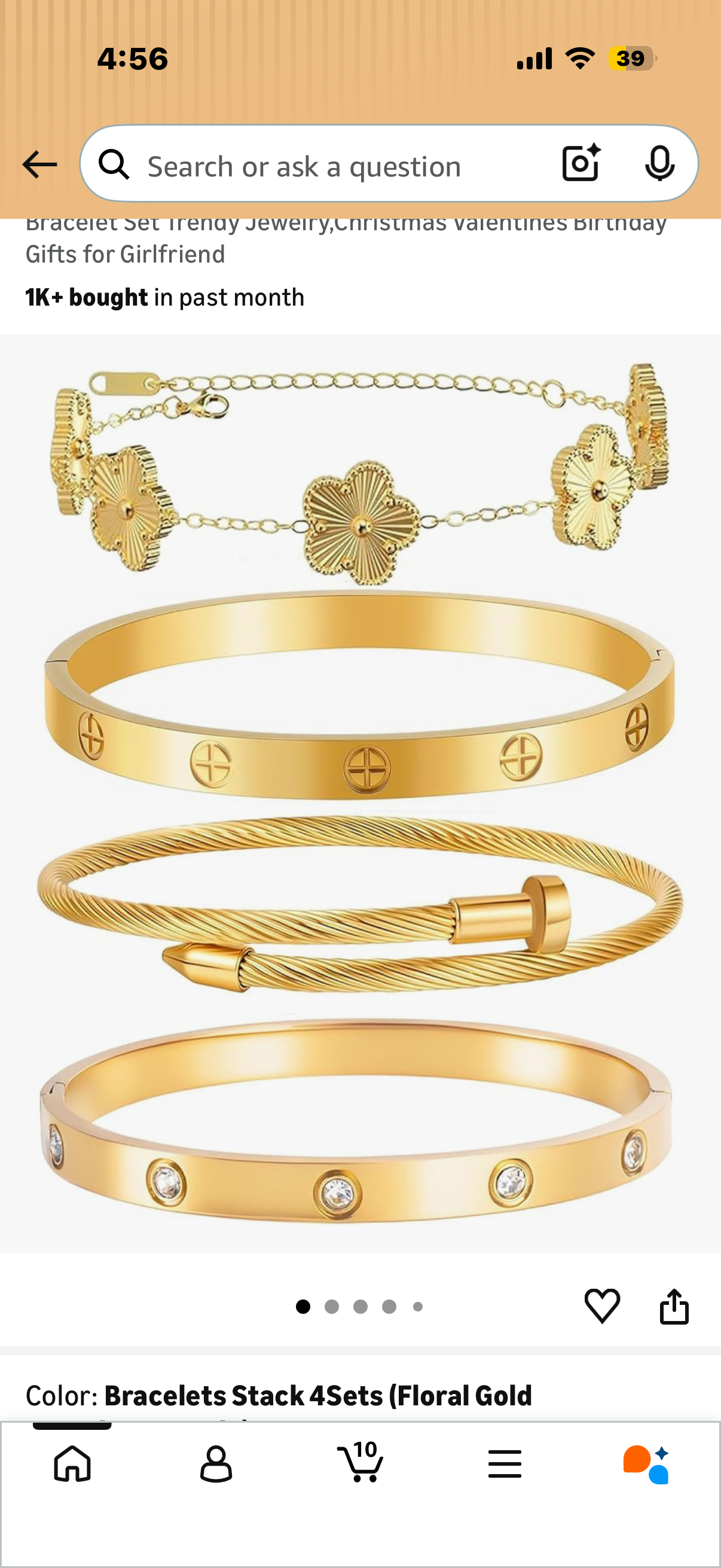 Gold Bracelets for Women-4Sets/3ets,18K Gold Plated Bracelet,Stainless Steel Bangle Bracelets Non Tarnish, Gold Bracelet Set Trendy Jewelry,Christmas Valentines Birthday Gifts for Girlfriend