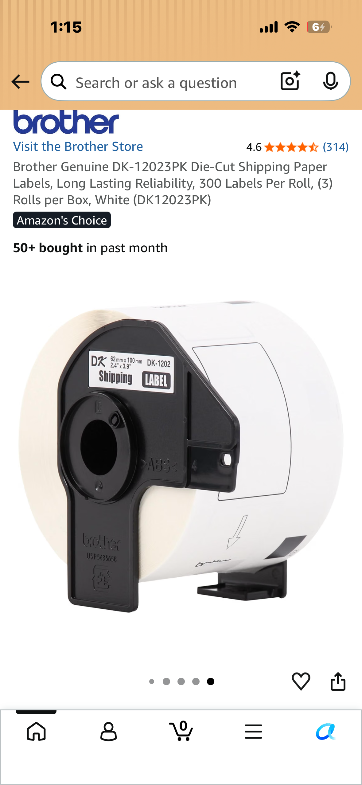 3-Pack, Brother Genuine DK-12023PK Die-Cut Shipping Paper Labels, Long Lasting Reliability, 300 Labels Per Roll, (3) Rolls per Box, White (DK12023PK)