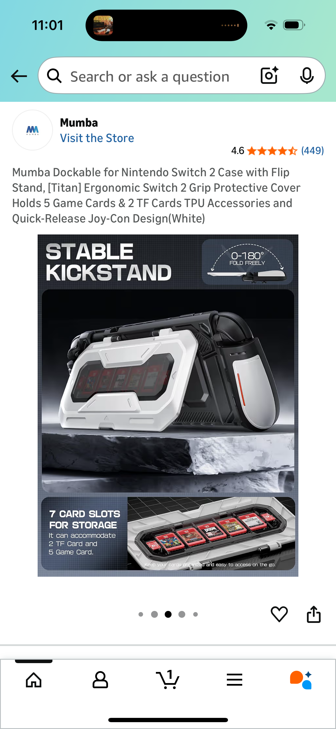 Mumba Dockable for Nintendo Switch 2 Case with Flip Stand, [Titan] Ergonomic Switch 2 Grip Protective Cover Holds 5 Game Cards & 2 TF Cards TPU Accessories and Quick-Release Joy-Con Design(White)