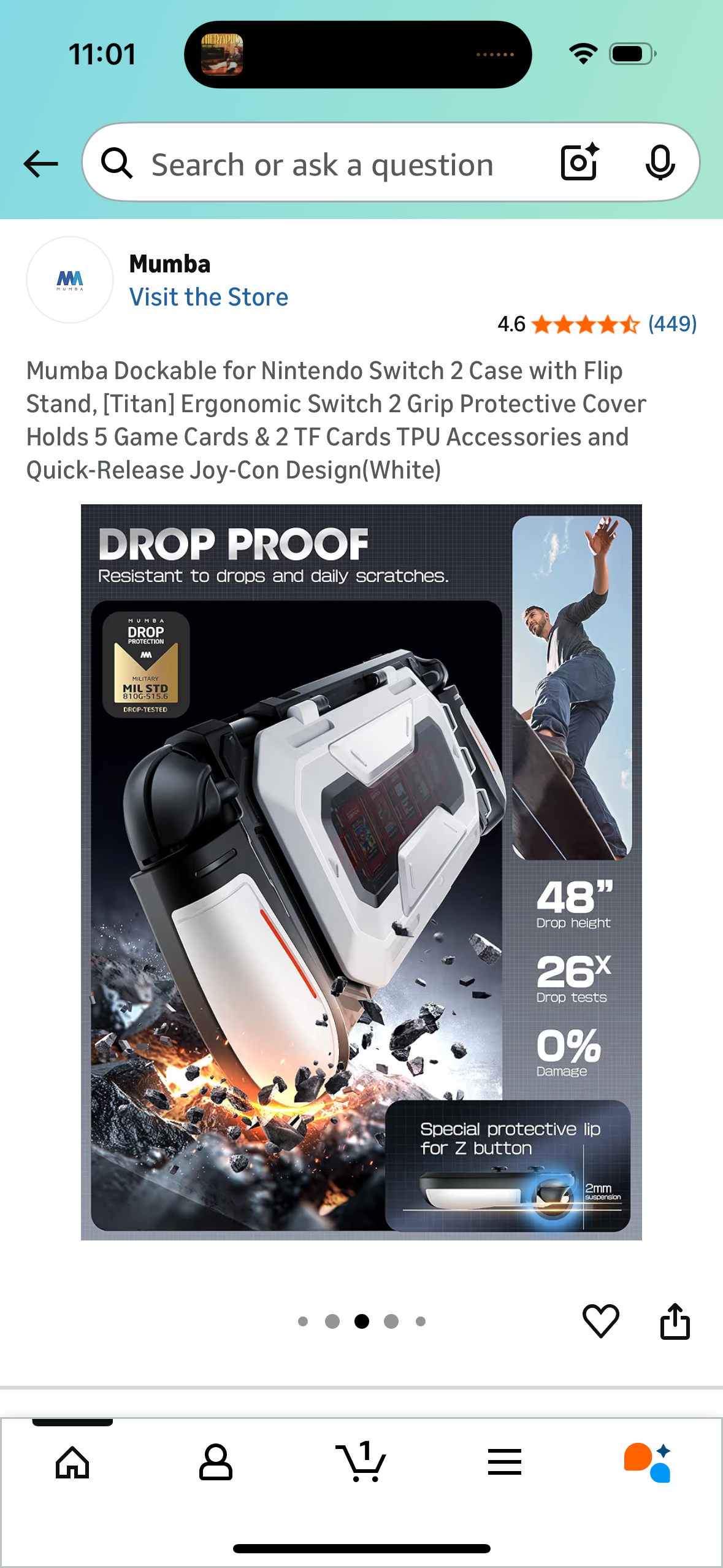 Mumba Dockable for Nintendo Switch 2 Case with Flip Stand, [Titan] Ergonomic Switch 2 Grip Protective Cover Holds 5 Game Cards & 2 TF Cards TPU Accessories and Quick-Release Joy-Con Design(White)