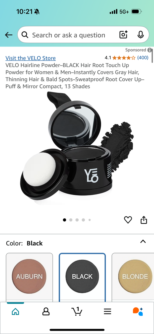 VELO Hairline Powder–BLACK Hair Root Touch Up Powder for Women & Men–Instantly Covers Gray Hair, Thinning Hair & Bald Spots–Sweatproof Root Cover Up–Puff & Mirror Compact, 13 Shades