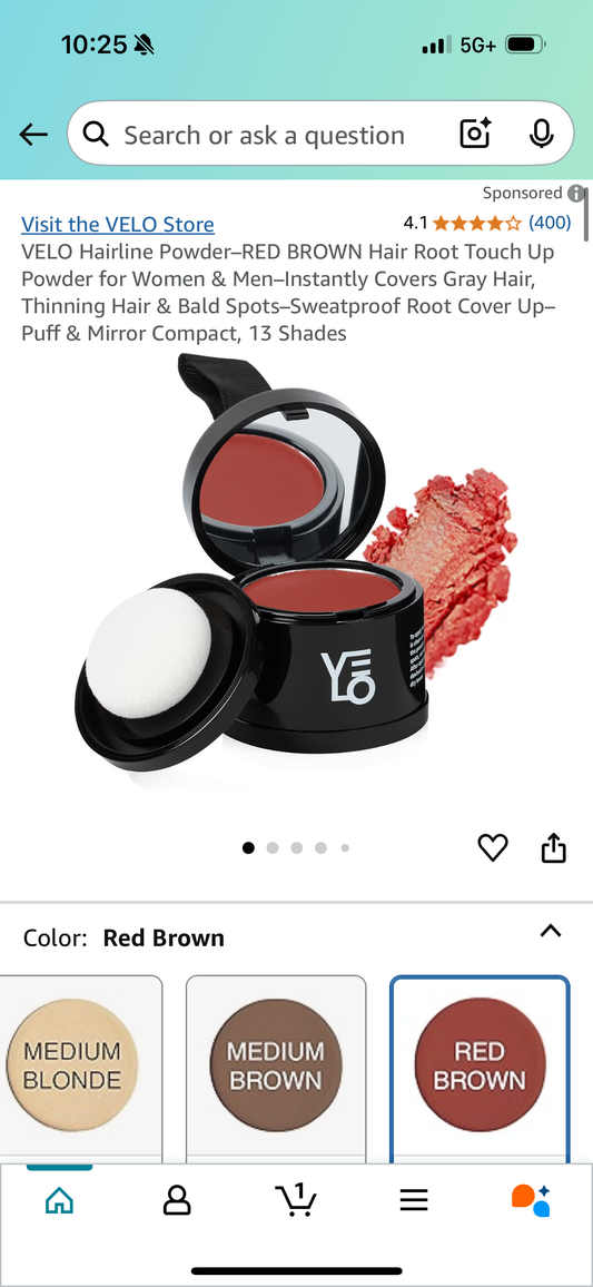 VELO Hairline Powder–RED BROWN Hair Root Touch Up Powder for Women & Men–Instantly Covers Gray Hair, Thinning Hair & Bald Spots–Sweatproof Root Cover Up–Puff & Mirror Compact, 13 Shades