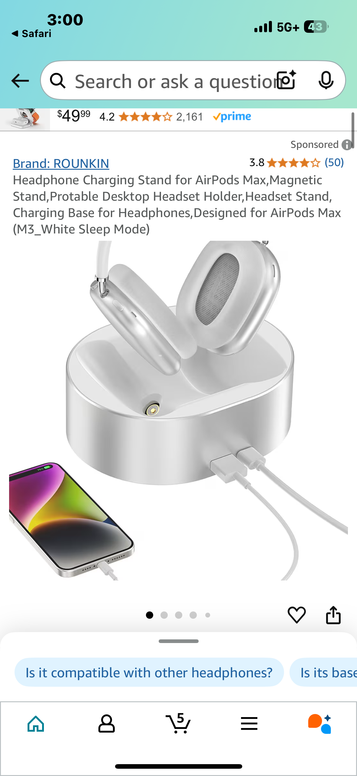 Headphone Charging Stand for AirPods Max,Magnetic Stand,Protable Desktop Headset Holder,Headset Stand, Charging Base for Headphones,Designed for AirPods Max (M3_White Sleep Mode