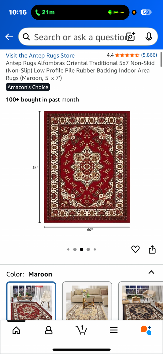 Antep Rugs Alfombras Oriental Traditional 5x7 Non-Skid (Non-Slip) Low Profile Pile Rubber Backing Indoor Area
Rugs (Maroon, 5' x 7') (L1026)